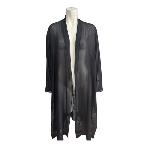 Eileen Fisher 100% Silk Georgette Cardigan Sheer Black Lagenlook womens XL - Picture 4 of 15